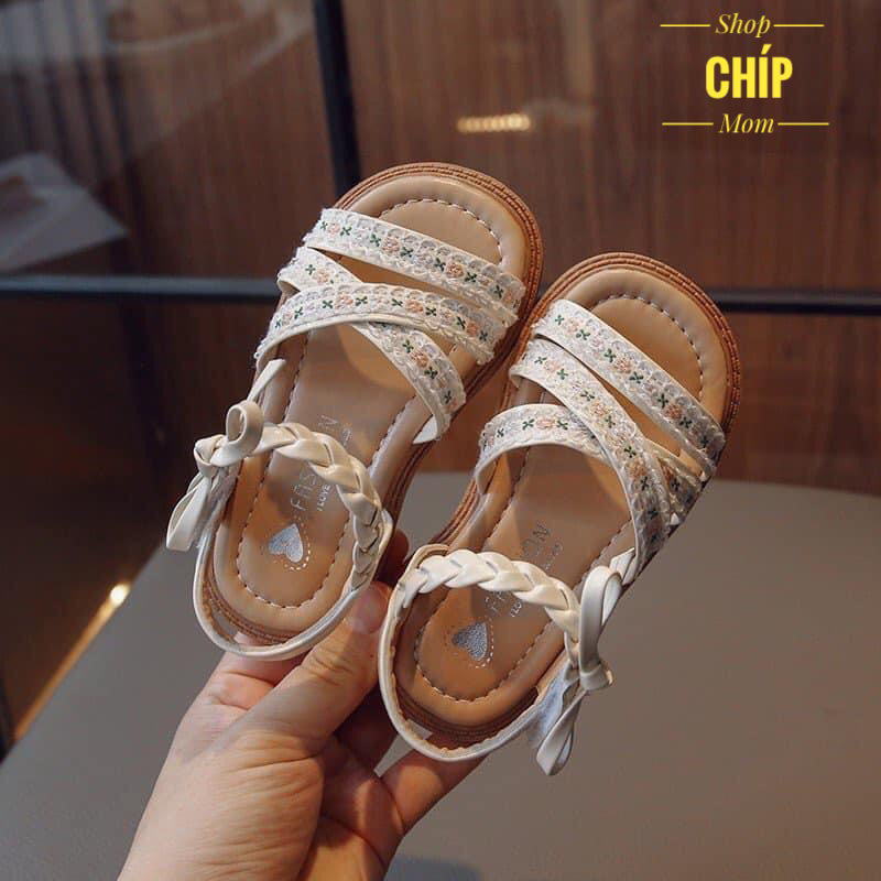 sandal bé gái dép quai hậu cho bé quai chéo nơ xinh xắn êm chân QCCC full hộp trắng cho bé từ 1 tuổi W9001 ( ảnh thật )