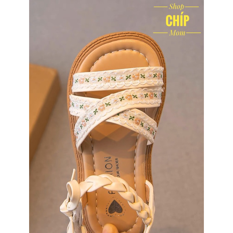 sandal bé gái dép quai hậu cho bé quai chéo nơ xinh xắn êm chân QCCC full hộp trắng cho bé từ 1 tuổi W9001 ( ảnh thật )