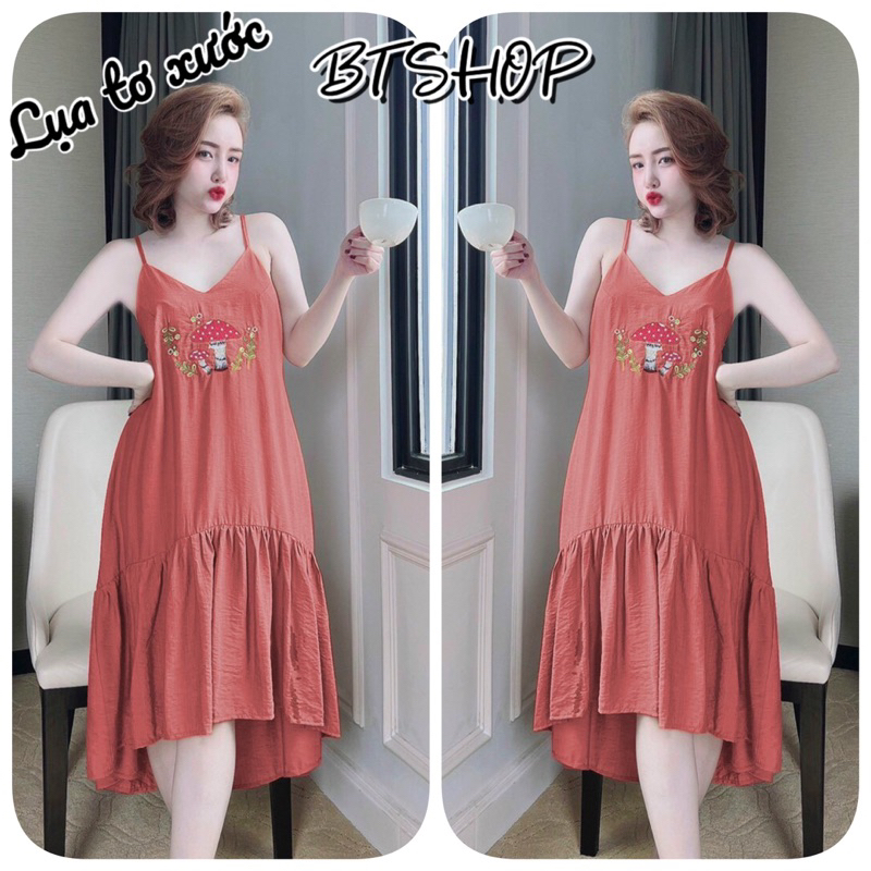 Đầm váy ngủ mặc nhà lụa 2 dây màu trơn freesize 42-57kg