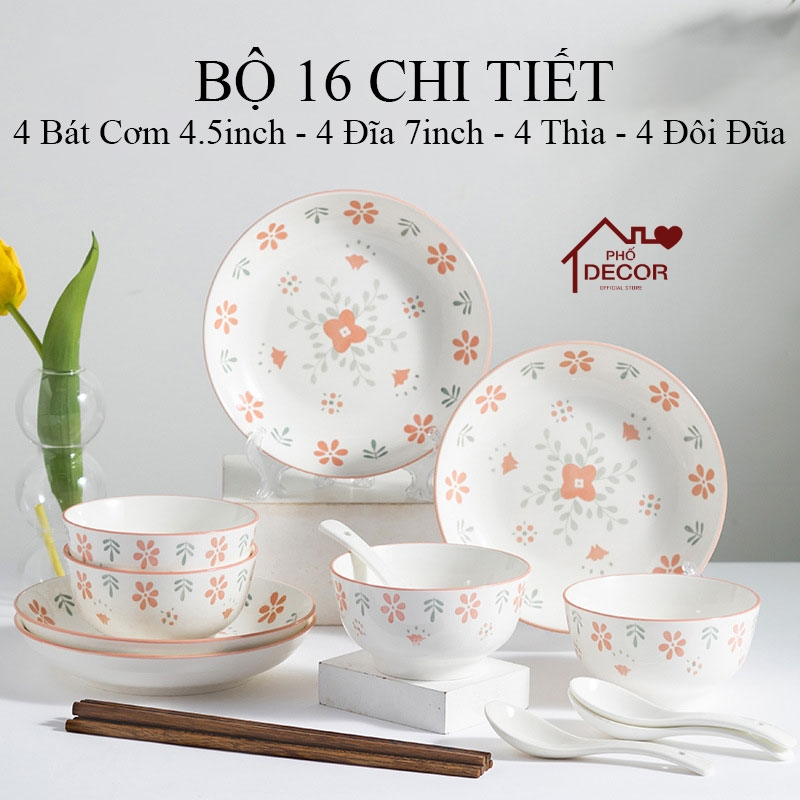 Bộ Bát Đĩa Phố Decor Sứ Hoạ Tiết Thổ Cẩm Hoa Mùa Xuân - Phong Cách Nhật Bản - Chất Liệu Sứ Đạc Cao Cấp