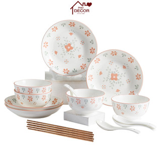 Bộ Bát Đĩa Phố Decor Sứ Hoạ Tiết Thổ Cẩm Hoa Mùa Xuân - Phong Cách Nhật Bản - Chất Liệu Sứ Đạc Cao Cấp