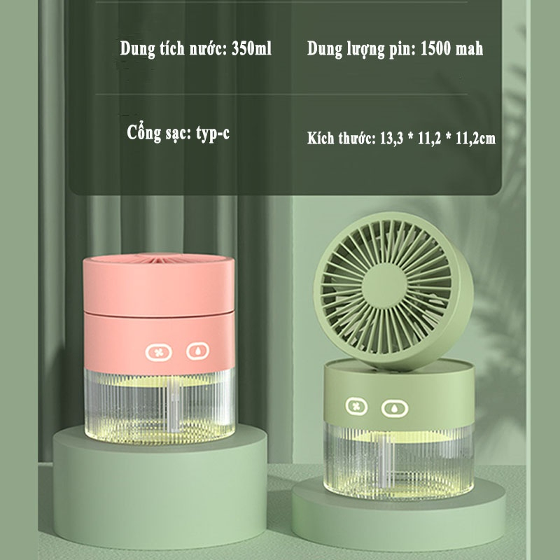 Quạt mini máy phun sương tạo ẩm khuếch tán tinh dầu đèn led dung 350ML
