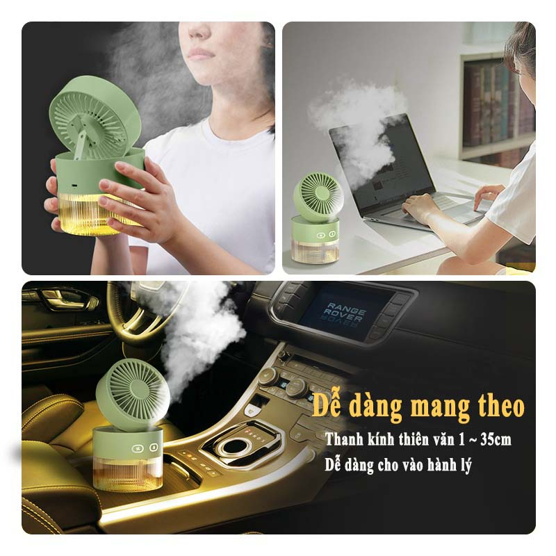 Quạt mini máy phun sương tạo ẩm khuếch tán tinh dầu đèn led dung 350ML