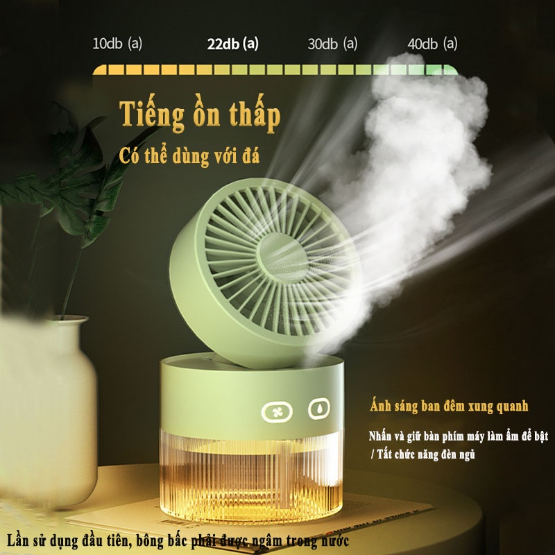 Quạt mini máy phun sương tạo ẩm khuếch tán tinh dầu đèn led dung 350ML