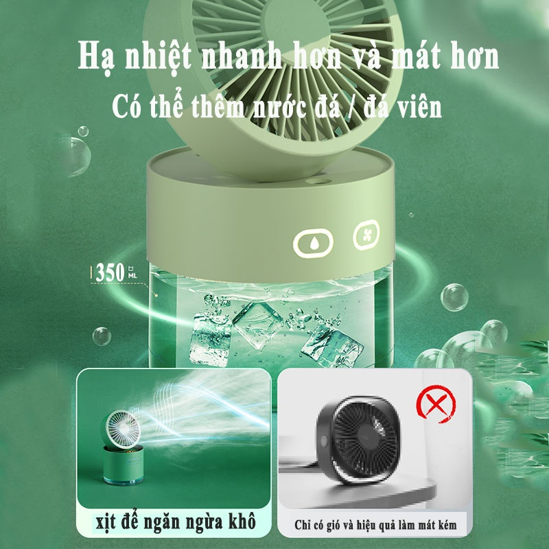 Quạt mini máy phun sương tạo ẩm khuếch tán tinh dầu đèn led dung 350ML