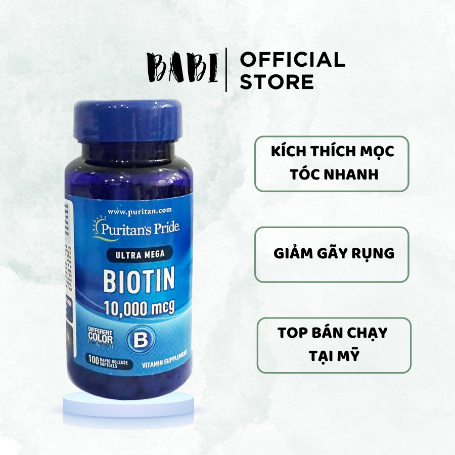 Viên uống mọc tóc, giảm rụng tóc Puritan's Pride Ultra Mega Biotin 10000 mcg 50 viên-100 viên