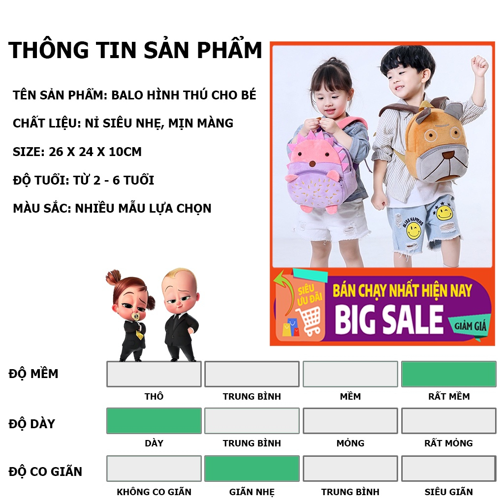 Balo hình thú cho bé mầm non JJ Kids Fashion đi học đáng yêu