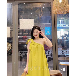 Đầm maxi lệch vai cột nơ siêu xinh