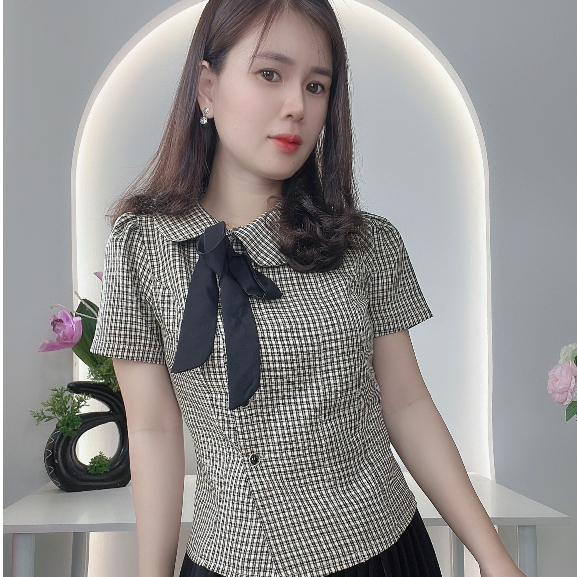 COM8- ÁO KIỂU CÔNG SỞ SỌC CARO DỄ THƯƠNG