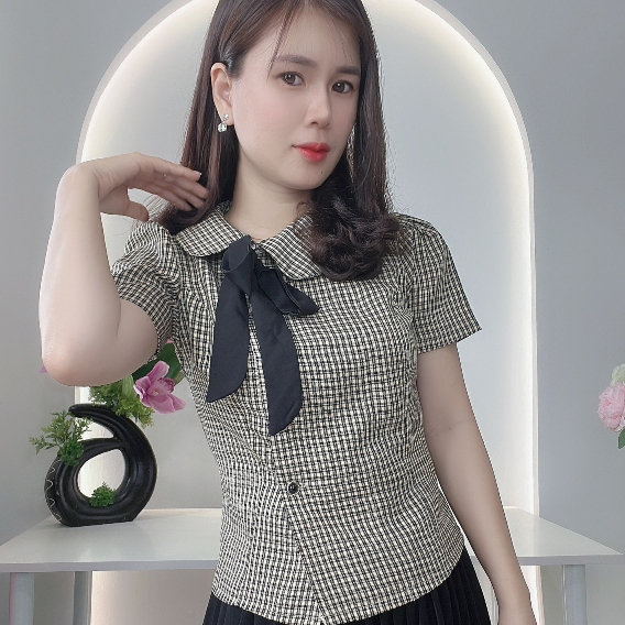 COM8- ÁO KIỂU CÔNG SỞ SỌC CARO DỄ THƯƠNG