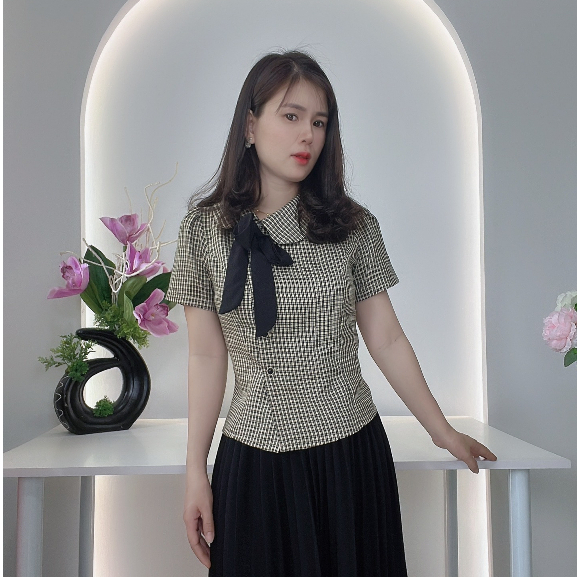 COM8- ÁO KIỂU CÔNG SỞ SỌC CARO DỄ THƯƠNG