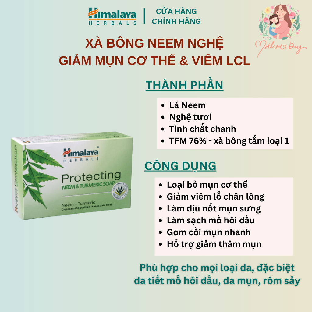 Xà phòng giảm mụn cơ thể từ lá neem Himalaya Neem Turmeric Soap 75g | BigBuy360 - bigbuy360.vn