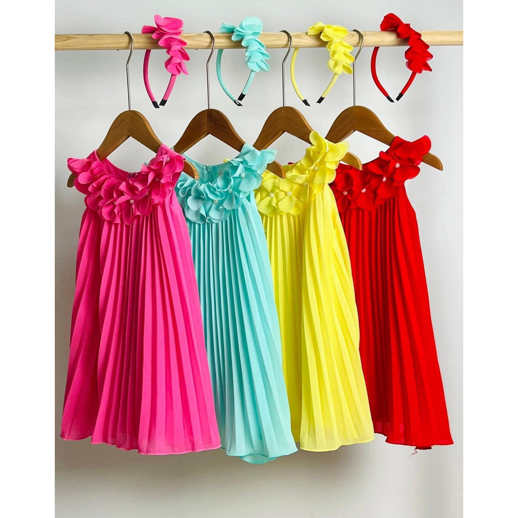 ĐẦM DẬP LY THÊU HOA XINH TƯƠI +ĐÍNH KÈM BĂNG ĐÔ