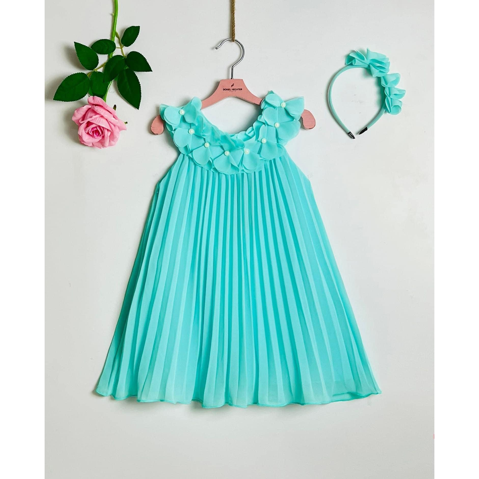 ĐẦM DẬP LY THÊU HOA XINH TƯƠI +ĐÍNH KÈM BĂNG ĐÔ