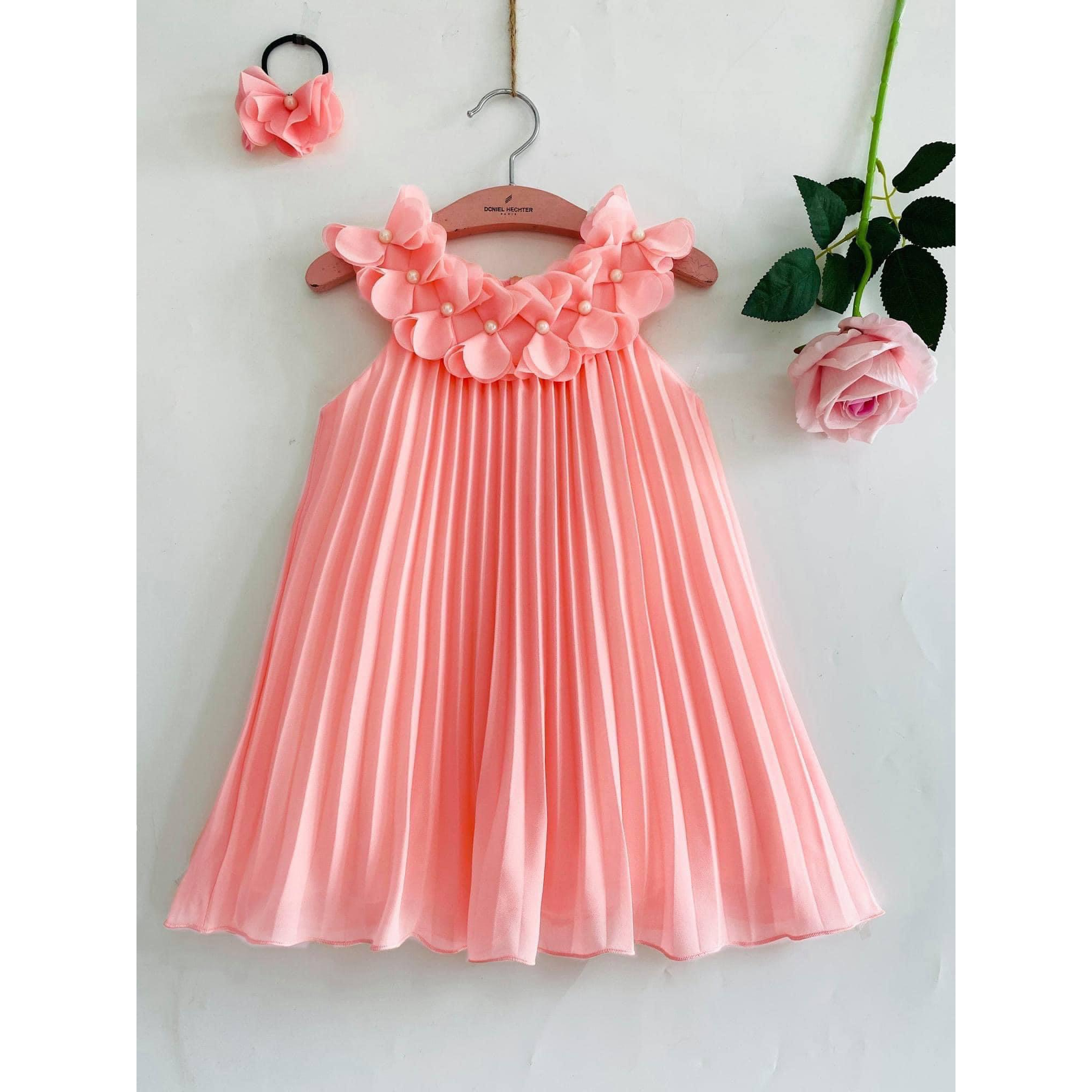 ĐẦM DẬP LY THÊU HOA XINH TƯƠI +ĐÍNH KÈM BĂNG ĐÔ