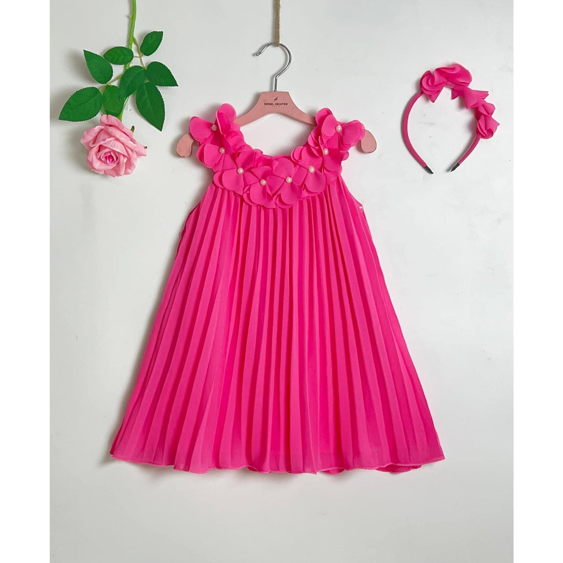 ĐẦM DẬP LY THÊU HOA XINH TƯƠI +ĐÍNH KÈM BĂNG ĐÔ