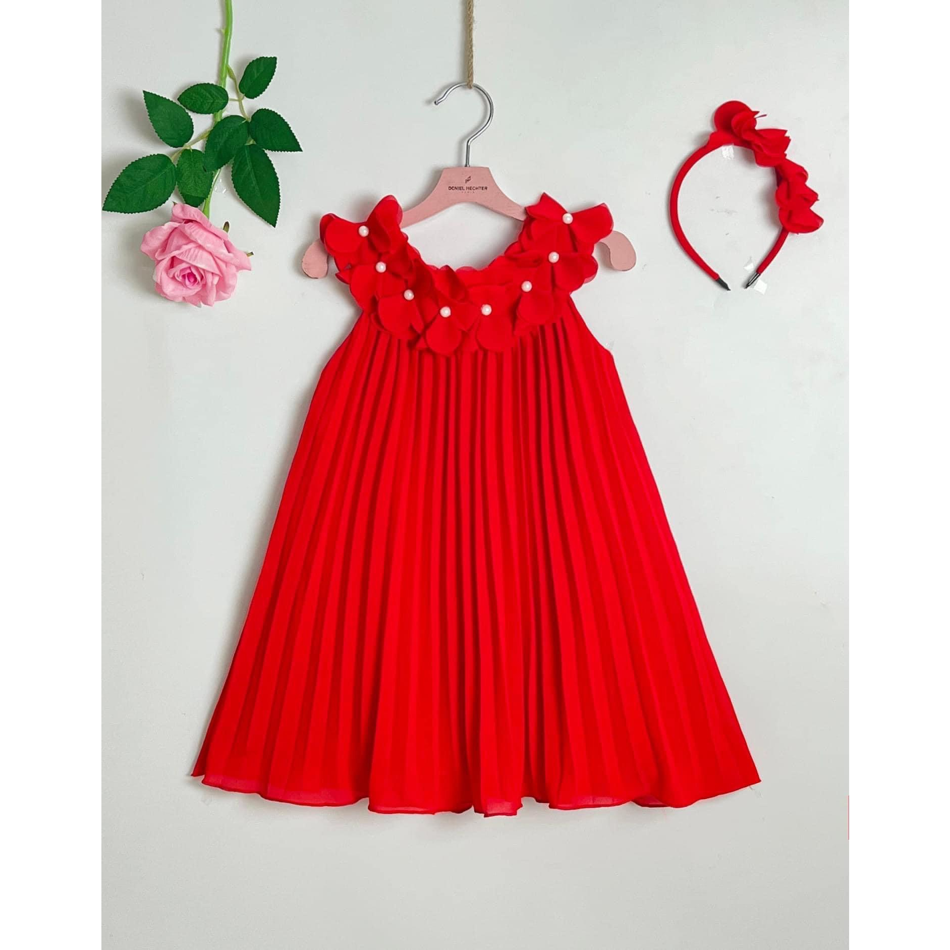 ĐẦM DẬP LY THÊU HOA XINH TƯƠI +ĐÍNH KÈM BĂNG ĐÔ