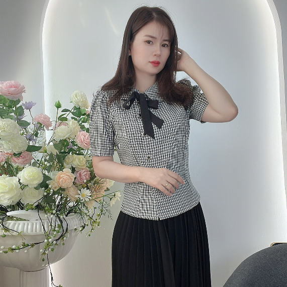 COM8- ÁO KIỂU CÔNG SỞ SỌC CARO DỄ THƯƠNG