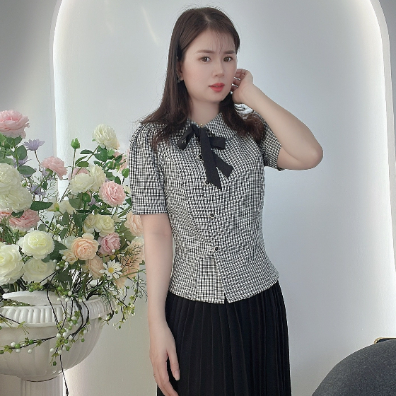 COM8- ÁO KIỂU CÔNG SỞ SỌC CARO DỄ THƯƠNG