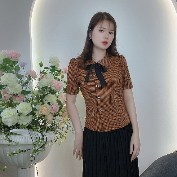 COM8- ÁO KIỂU CÔNG SỞ SỌC CARO DỄ THƯƠNG