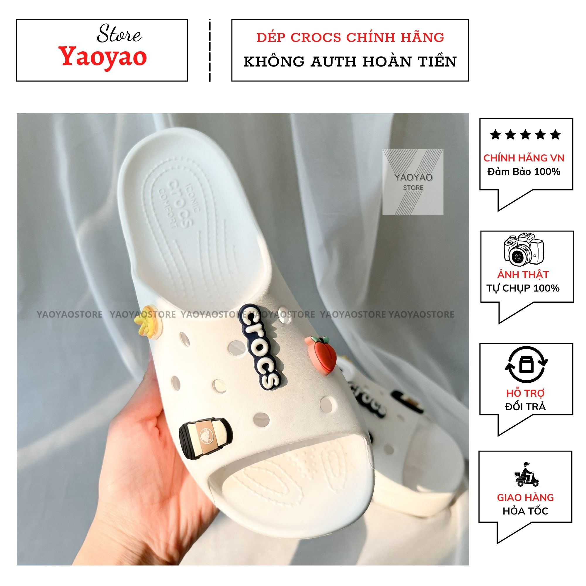 Dép crocs bánh mì đế cao siêu đẹp, Dép cross chính hãng lỗi nhẹ đã Decor đẹp mới keng có tặng kèm sticker - Yaoyao