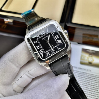 Đồng hồ nam @catier santos sapphire cta225 mặt đen dây da máy cơ automatic nhật