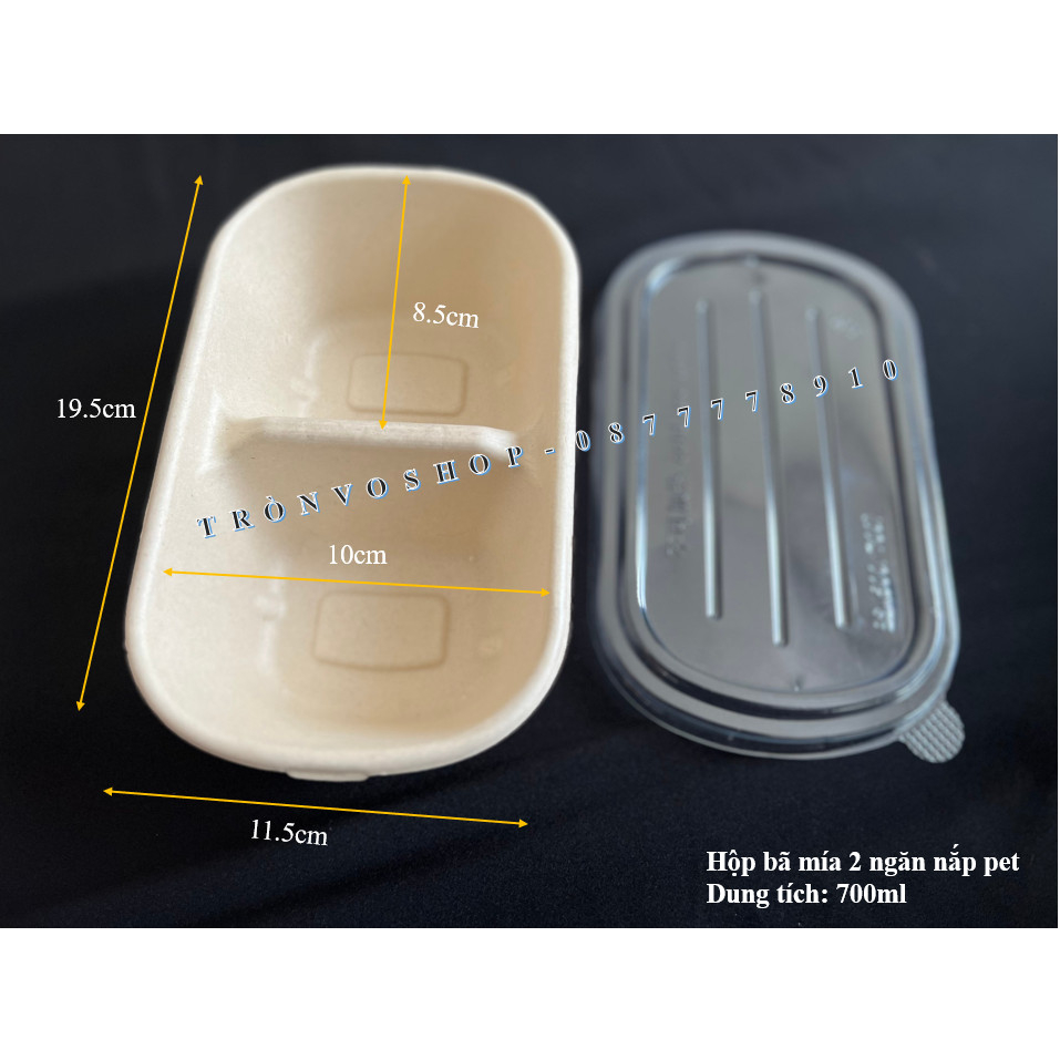 Hộp bã mía 2 ngăn nắp pet 700ml