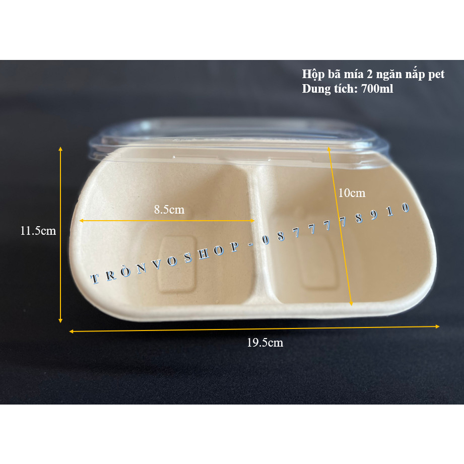 Hộp bã mía 2 ngăn nắp pet 700ml