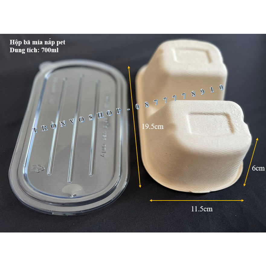 Hộp bã mía 2 ngăn nắp pet 700ml