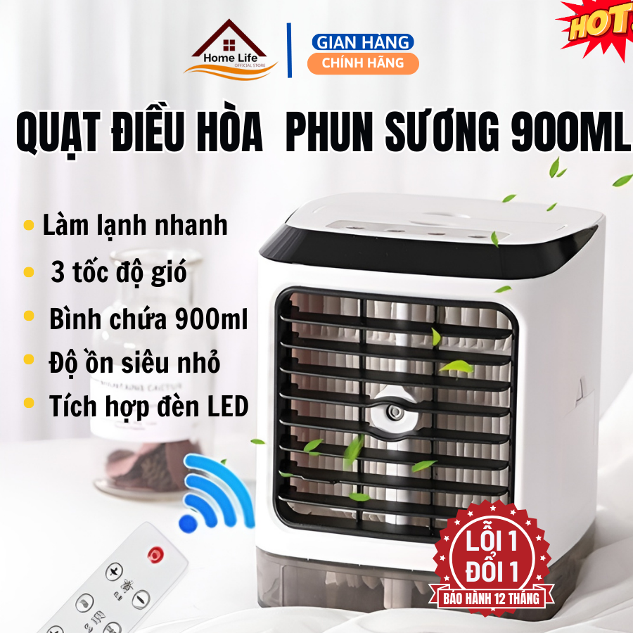 Quạt điều hòa hơi nước mini máy lạnh mini để bàn 3 tốc độ gió thổi phun sương kép tiết kiệm điện QDH01