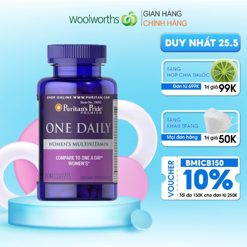 Viên uống vitamin tổng hợp Puritan's Pride One Daily Women's Multivitamin 100 viên tăng cường sức khỏe cho nữ giới