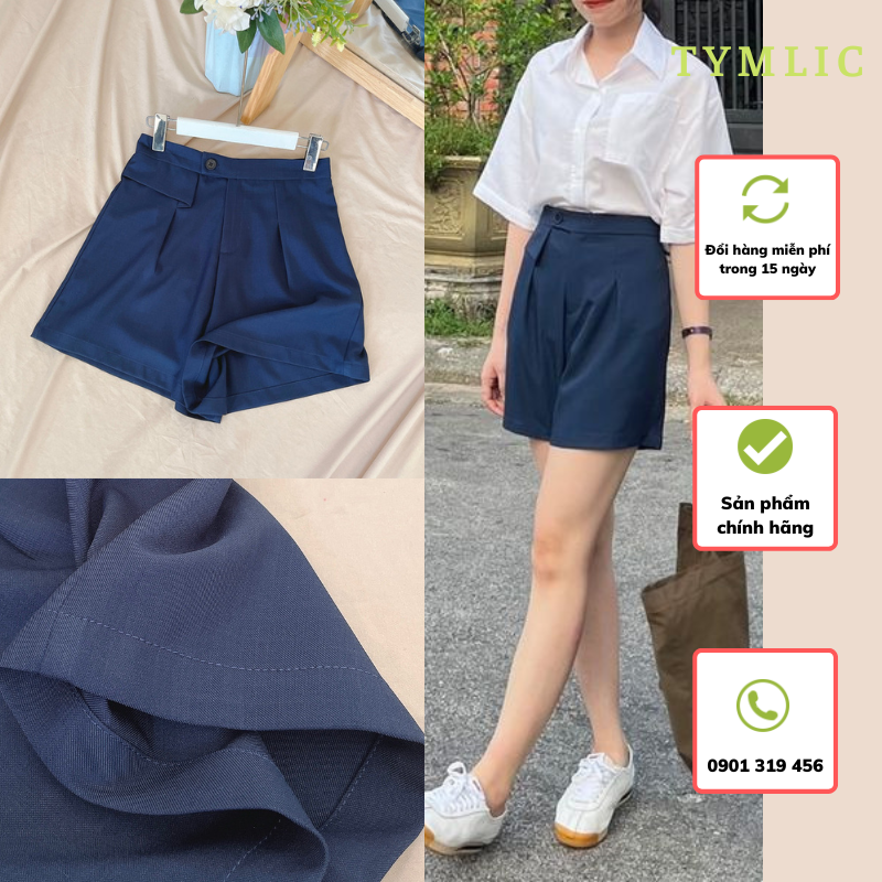Quần Short Dáng A Vải Tây Màu Navy TYMLIC