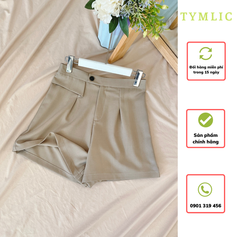 Quần Short Dáng A Vải Tây Màu Be Đậm TYMLIC