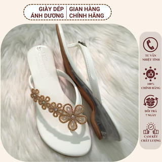Dép nữ thời trang quai mảnh đính hoa đá - dép nữ xỏ ngón đính đá đế meca trong suốt
