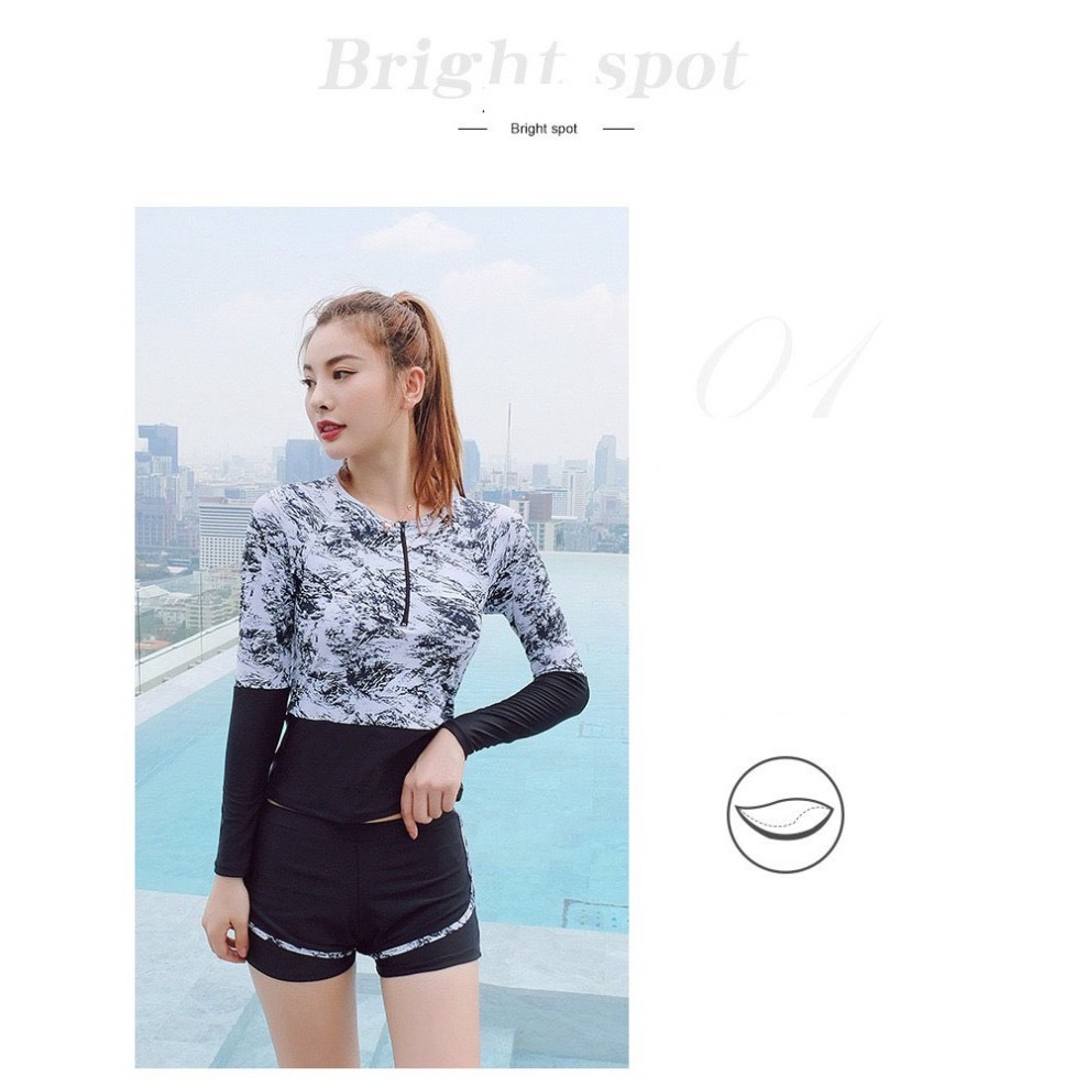 Bộ đồ bơi quần đùi, áo dài tay kín đáo che tia cực tím