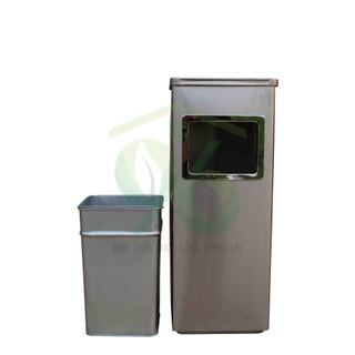 Thùng rác inox gạt tàn vuông 01