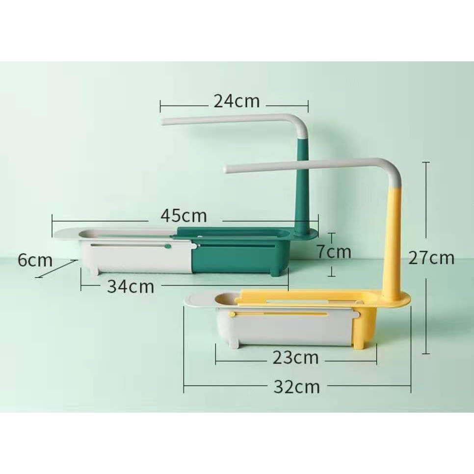 Khay đựng đồ rửa bát có thanh treo khăn, rổ nhựa treo bồn rửa chén có khả năng điều chỉnh chiều dài, có lỗ ráo nước