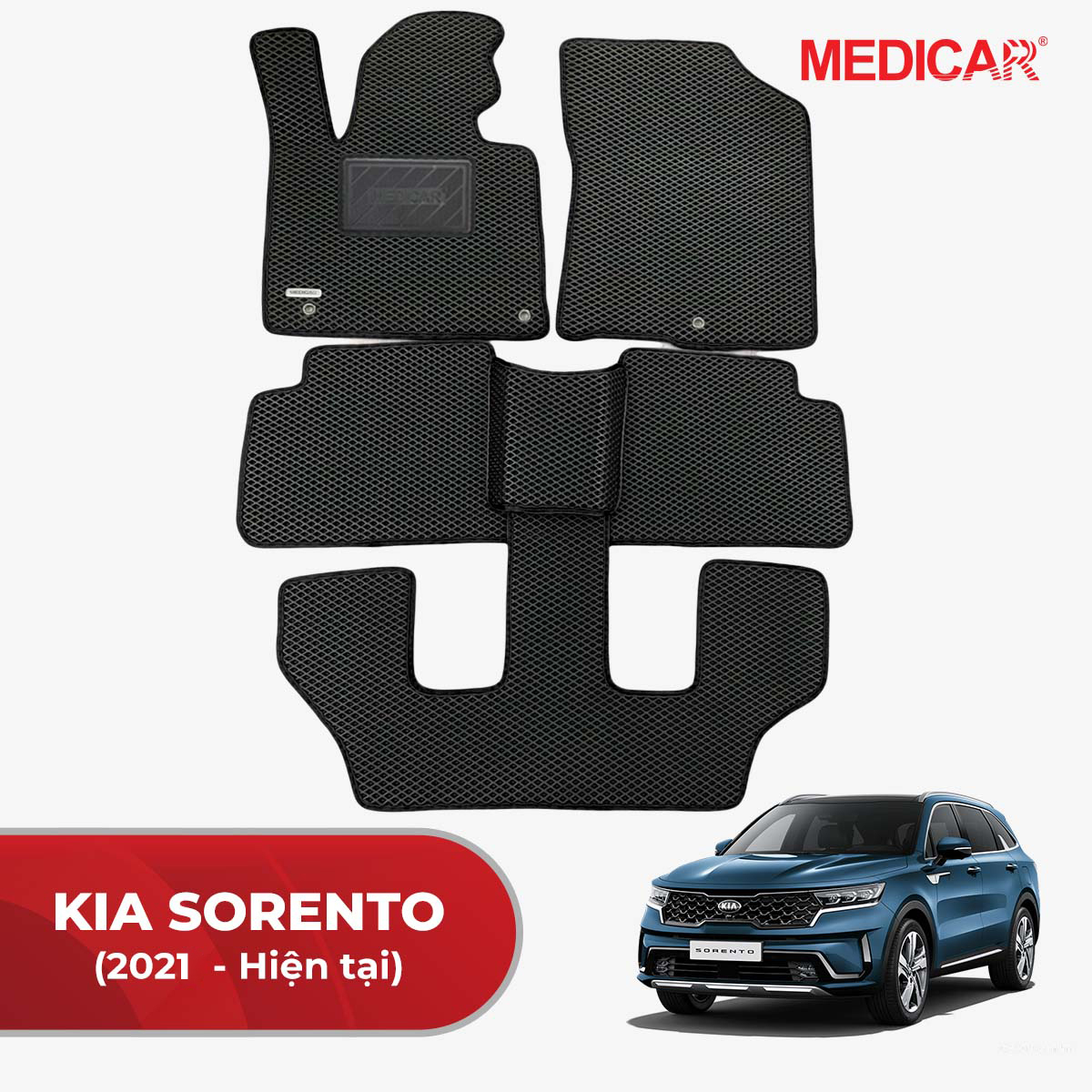 Thảm lót sàn ô tô Medicar xe KIA SORENTO (2019-Hiện tại) - chống nước, không mùi, ngăn bụi bẩn