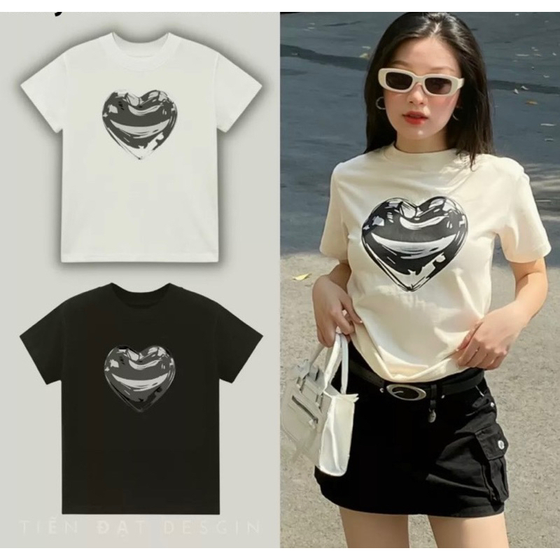 Áo Baby Tee Basic, áo phông baby tee nữ hình tim đen Mẫu Mới 2023 chất thun cotton co dãn DNN shop