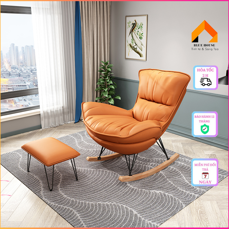 Ghế sofa bập bênh thư giãn kèm đôn để chân, Ghế bành sang trọng nằm đọc sách xem phim