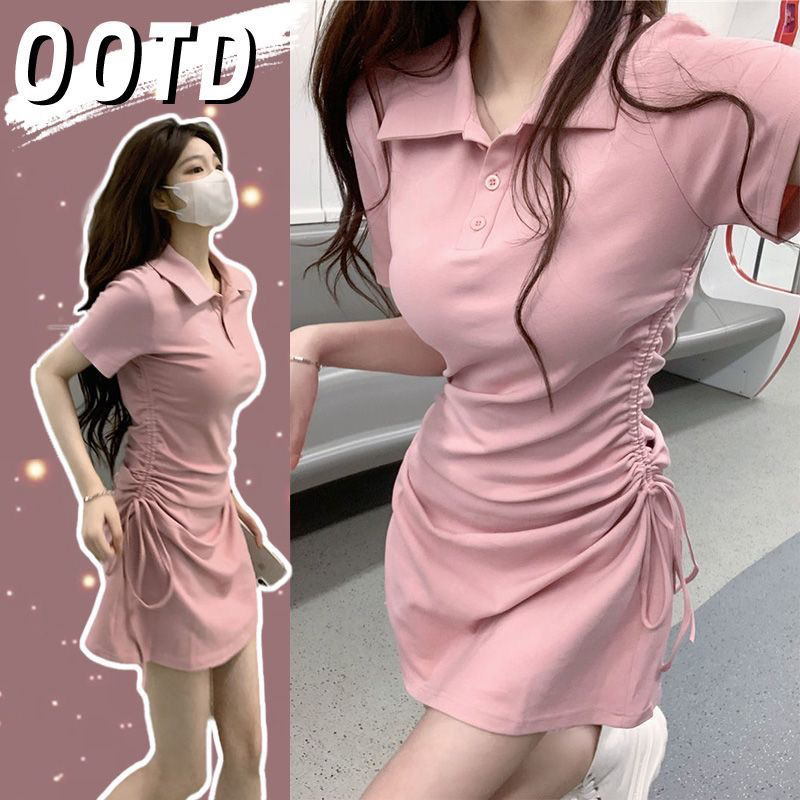 Đầm polo rút dây hông màu đen chất thun tăm ( thanh lí / pass )