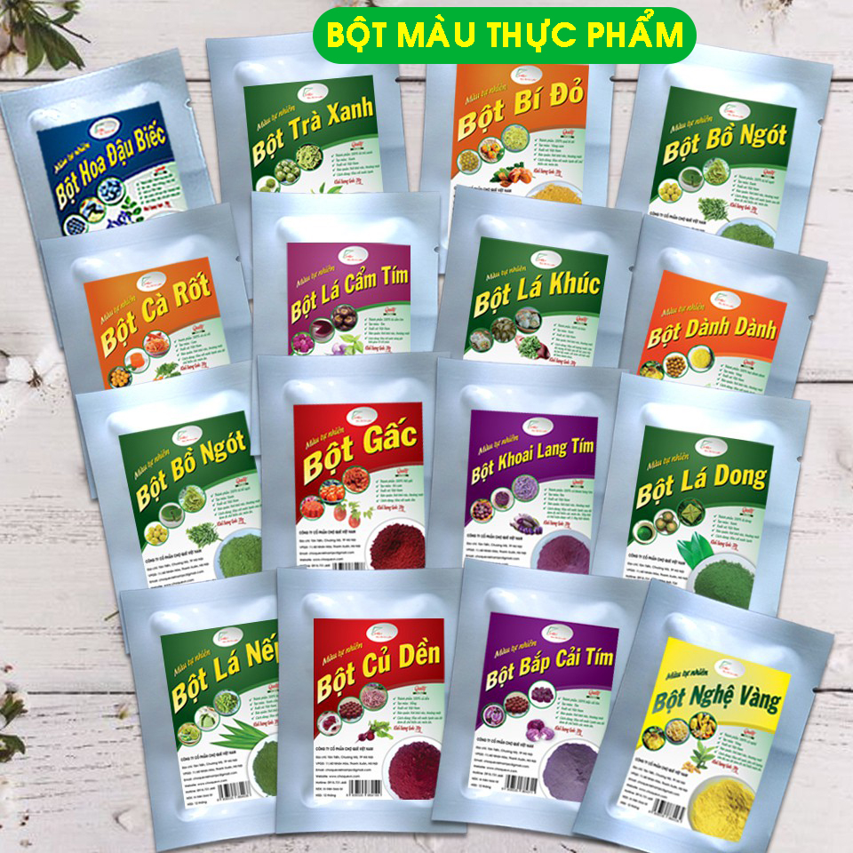 Bột Tạo Màu Thực Phẩm - Bột Tạo Màu 100% Tự Nhiên - Bột Rau Củ Quả Hoa Lá - Gói 20g Lá nếp/Lá Dứa/Gấc/Cẩm/Dành/Dền/Bí Đỏ