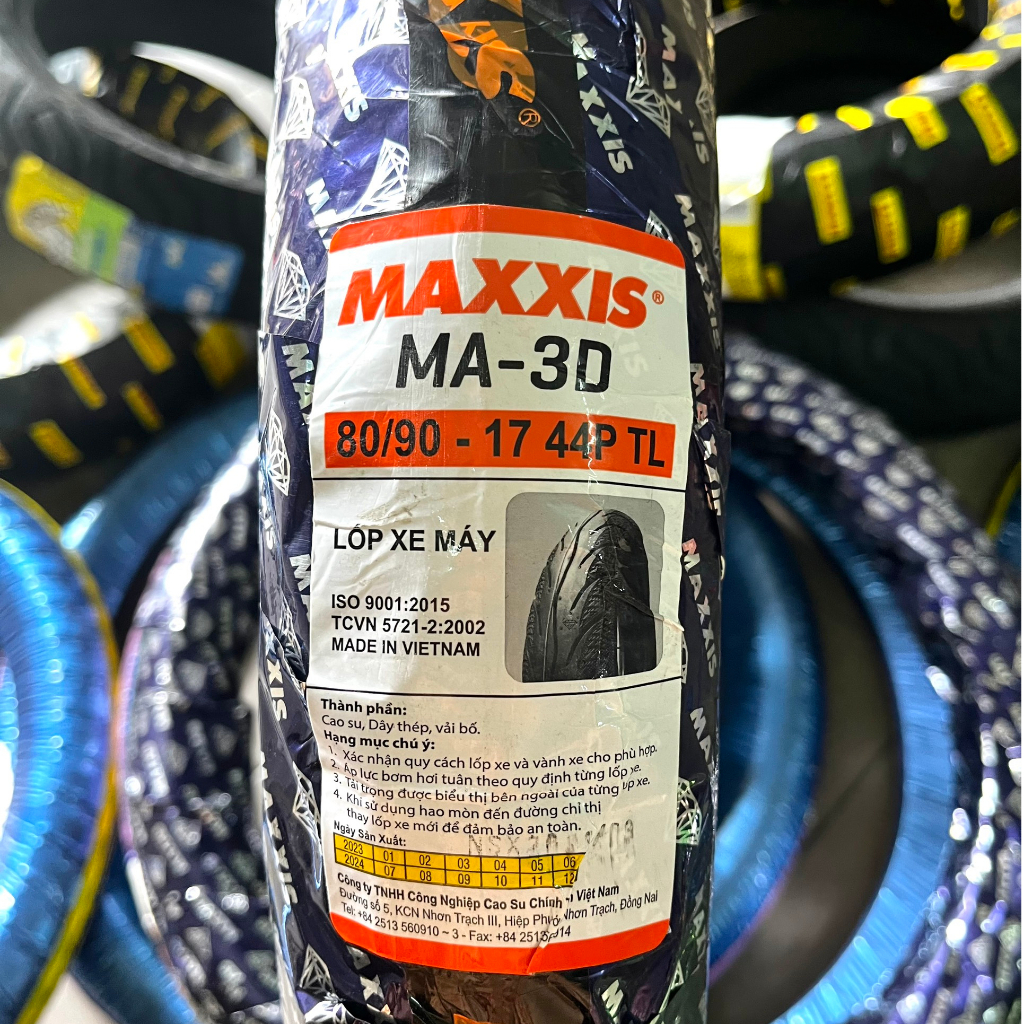 (80/90-17 TL) Vỏ Maxxis 3D (kim cương) 80/90-17 TL cho xe số Wave RS, Sirius, Satria, Sonic,.. - Vỏ không ruột