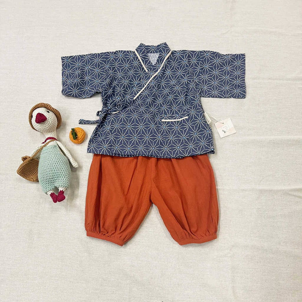 Áo Yukata linen hoa xanh cho bé trai, bé gái  | Morinokii