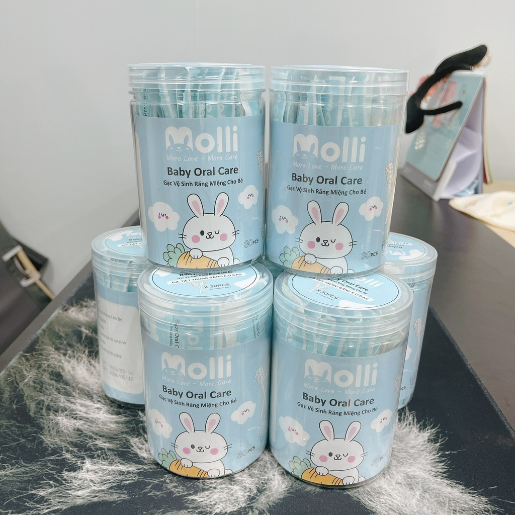 Gạc Rơ Lưỡi Trẻ Em Molli Đã Tiệt Trùng - Hộp 30 Que Đạt Chứng Nhận Tiêu Chuẩn