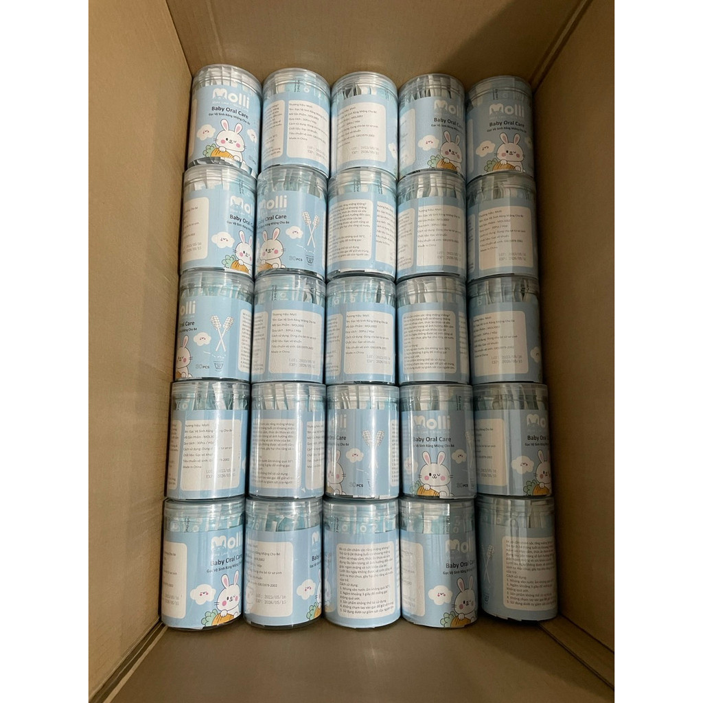 Gạc Rơ Lưỡi Trẻ Em Molli Đã Tiệt Trùng - Hộp 30 Que Đạt Chứng Nhận Tiêu Chuẩn