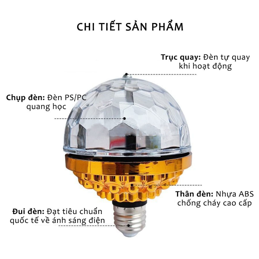 Đèn Led Nháy Chớp 7 Màu Tự Xoay Cảm Biến Theo Nhạc Kèm Đui Tròn, Nhiều Hiệu Ứng, Đèn Led Vũ Trường, Karaoke