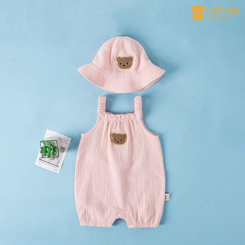 [Xô Muslin] Body Đùi LOTUKA Chất Xô Cao Cấp Cho Bé, Đồ Bộ Liền Thân 2 Dây Kèm Mũ ,Bodysuit Cho Bé Trai Bé Gái  3-12kg