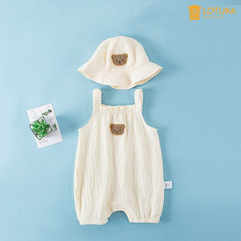 [Xô Muslin] Body Đùi LOTUKA Chất Xô Cao Cấp Cho Bé, Đồ Bộ Liền Thân 2 Dây Kèm Mũ ,Bodysuit Cho Bé Trai Bé Gái  3-12kg