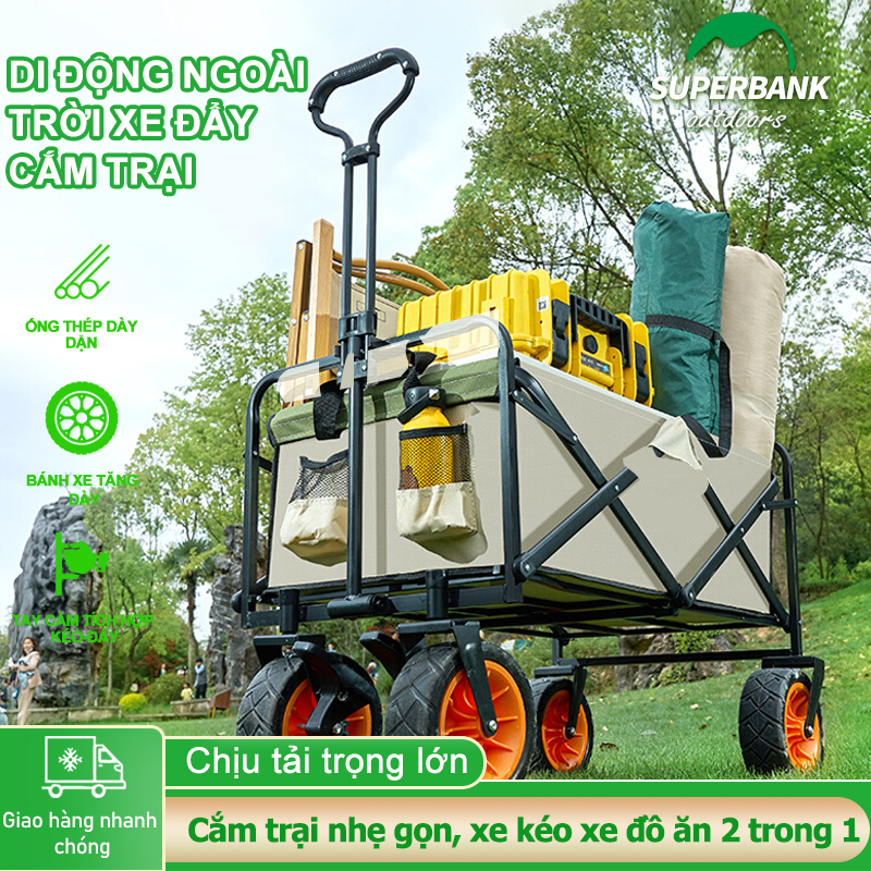 Xe Kéo Dã Ngoại Gấp Gọn Du Lịch Cắm Trại,Chịu tải trọng150KG Xe đẩy gấp gọn Điều chỉnh tự do90°Nâng cấp với sức chứa lớn